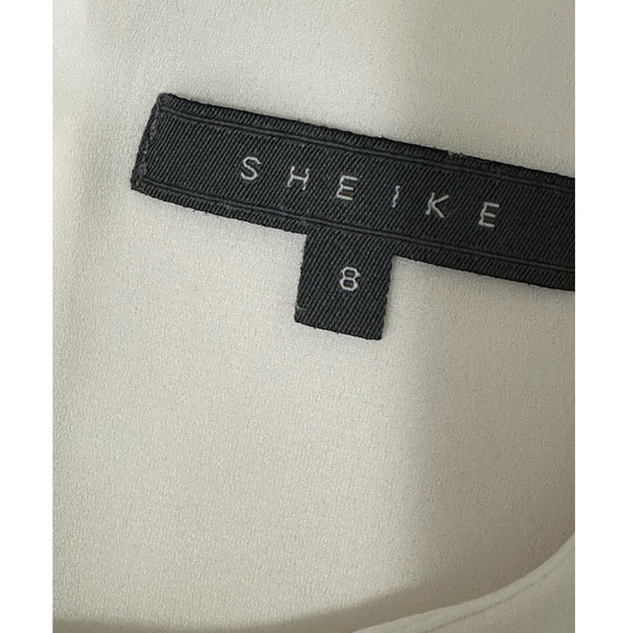 Sheike cream gray flower print sleeveless pleated dress blouse size 8 - Picture 3 of 11